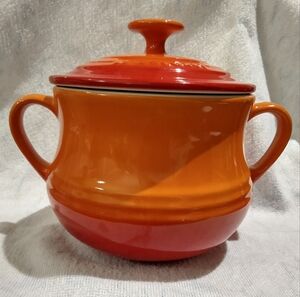 Le Creuset stonewear mini bean pot flame orange